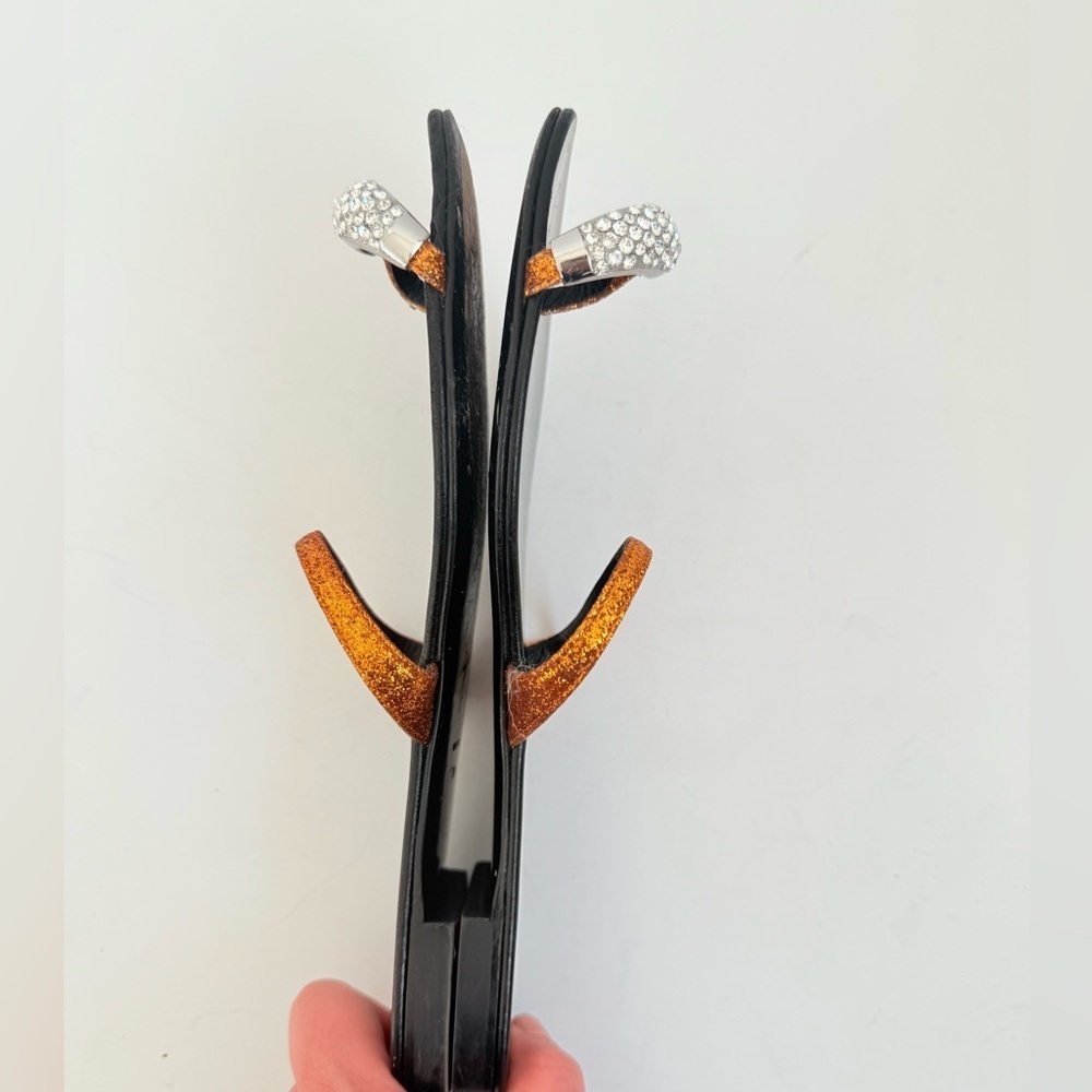 Giuseppe Zanotti  Orange Glitter Leather stone embellished Toe Ring Sandals 38.5 - Picture 4 of 10